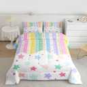 Feelyou Rainbow Stripe Comforter Set Queen Size Cute Star Pattern Bedding Set for Kids Boys Girls Colorful Stripes Duvet Quilt Princess Style Bedroom Decor 3 Pcs with 2 Pillow Cases