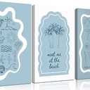 3 pcs Blue Trendy Coastal Beach Canvas Wall Art Bikini Seashell MEET ME AT THE BEACH Wall Decor Pictures Coastal Granddaughter Preppy Aesthetic Poster Print for Bedroom Dorm Apartment Home Decoration, 12x16