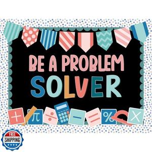 Janlaugh 48 Pcs Math Bulletin Board Decorations Sets be a Problem Solver Bulletin Board Decor Cubes Math Keywords Problem Solving Paper Cutouts for Elementary Back to School Classroom Wall Decor, Set of 5