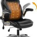 Office Desk Chair, Ergonomic Computer Chair with Padded Flip-Up Arms and Adjustable Lumbar Support, PU Leather Executive Chair with Tilt Lock and 360 Swivel Rolling Wheels for Work, Study (Black)