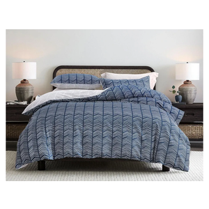 SLEEPBELLA Navy and White Duvet Cover Set, 100% Cotton Bedding, Chevron Geometric Pattern, with Button Closure (3pcs, Queen Size)