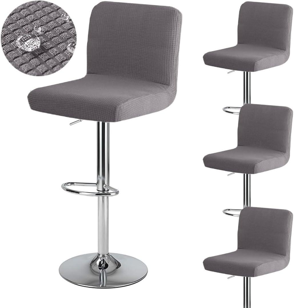 Bar Stool Cover with Back Waterproof Set of 2 Jaquard Dining Room Square Swivel Barstool Chair Slipcover for Counter Height Mid Low Back Chair Protector (Green)