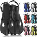 Snorkel Fins, Swim Fins Travel Size Short Adjustable for Snorkeling Diving Adult Men Women Open Heel Swimming Flippers (Black)