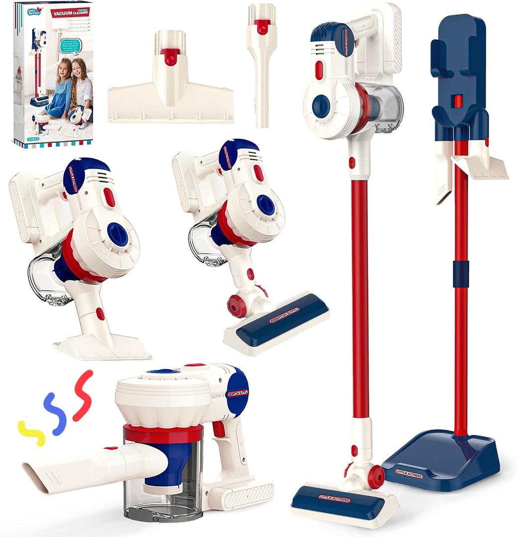 Kids Vacuum That Really Works, SMILESSKIDDO Kids Cleaning Toy Set - 3 in 1 Suction Design & Safe Material Toy Vacuum - Perfect Montessori Pretend Vacuum for Toddlers 3-8