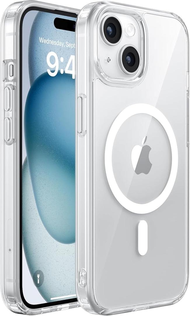 Miracase Magnetic for iPhone 15 Case Clear, Compatible with MagSafe Accessories [Not-Yellowing], Shockproof Slim Phone Case for iPhone 15, Clear Magnetic