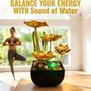 Gold Lotus Tabletop Fountain, Indoor Water Fountain with LED Light, Zen Desktop Waterfall with Pebbles and Circulating Pump for Home Office Bedroom Living Room Decor, 9.8” Tall, Gold