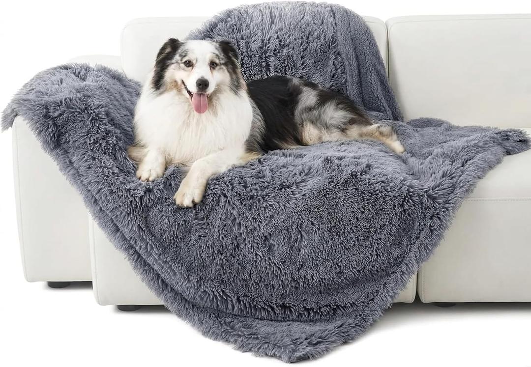 Bedsure Dog Blankets for Large Dogs, Fluffy Waterproof Dog Blanket for Couch Protector and Bed Washable, Fuzzy Faux Fur Pet Throw Blankets for Calming, Dog Accessories, XL, 5060 inch, Grey
