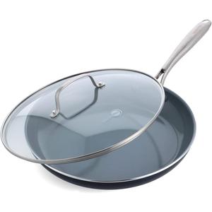 GreenPan Swift Healthy Ceramic Nonstick, 12" Frying Pan Skillet with Lid, Stainless Steel Handle, PFAS-Free, Dishwasher Safe, Oven Safe, Black