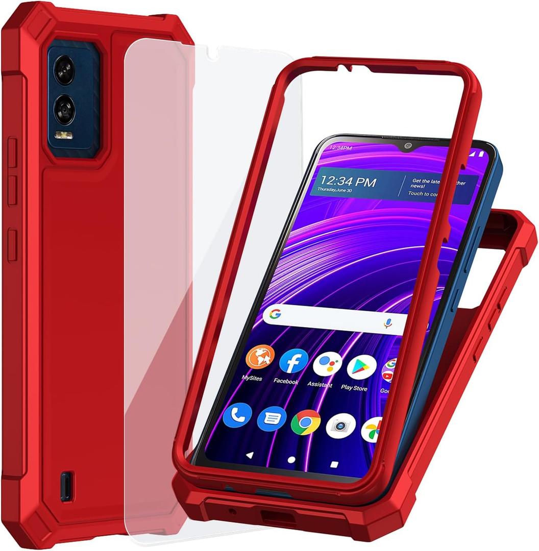 Ailiber for BLU View Speed 5G B1550VL Phone Case with Screen Protector, Dual Layer Structure Protection, Shockproof Corners TPU Bumper, Heavy Duty Silicone Protective Slim Cover for BLU View Speed-Red