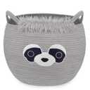 Raccoon Large Blanket Woven Basket for Nursery,Rope Cotton Storage Gift Basket,Baby Oval Bear Laundry 0rganizer with Ears Handles, Cute Animal Baskets Clothes Decor Storage Bins,13" D12" H (Grey02)