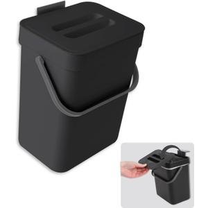 Household Wall Mounted Kitchen Trash Can, Hanging Trash Can with Lid, Kitchen Compost Bin, Multifunctional, Suitable for Bathroom/Bedroom/Office (Black, 3 Liters/0.8 Gallol)