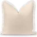 Hofdeco Premium Coastal Hampton Patio Indoor Outdoor Throw Pillow Cover Only, 22"x22" Water Repellent for Backyard, Couch, Poolside, Neutral Tan Print Solid