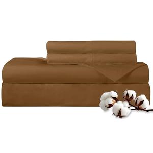 ROYALE LINENS 300 Thread Count 100% Long Staple Combed Cotton Sheet Set - 4 Piece Queen Bed Sheets - 1 Fitted, 1 Flat & 2 Pillow Cases - Soft Cool & Crisp Sheet Set (Queen, Chocolate)