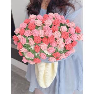 SUVEUS Crochet Flower Bouquet Throw Blanket, 43'' Handmade Knitted Blanket with Rose Flowers, Gift for Women on Birthday Mothers Day Valentine's Day Anniversary (Pink)