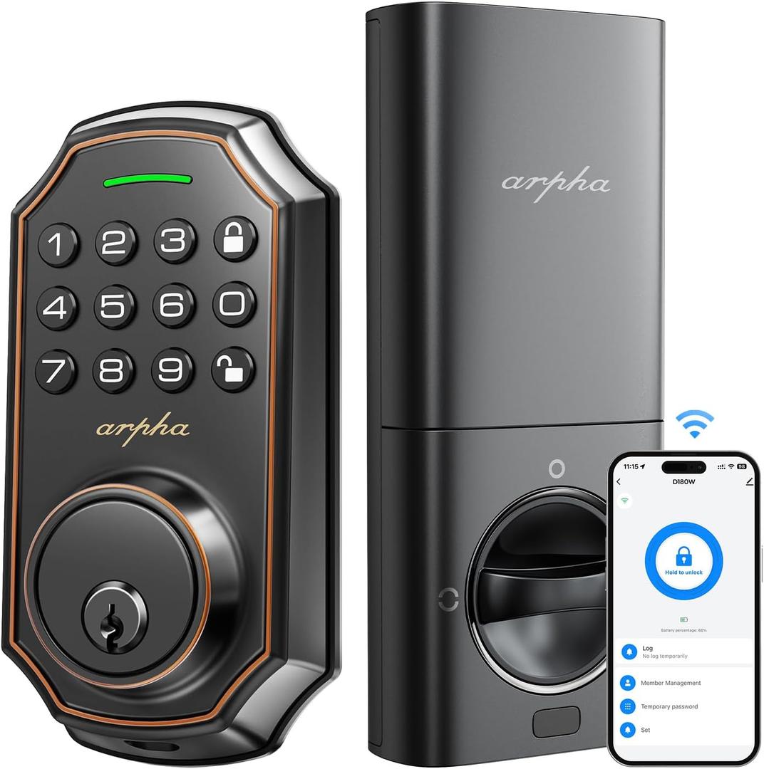 Arpha Keyless Entry Door Lock, WiFi Smart Keypad Front Door Deadbolt, Supports Amazon Alexa Voice Control, Google Assistant, Online App Control, Anti-Peeping Password, One-Time Code, Auto Lock
