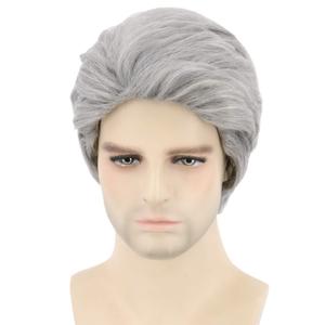 Topcosplay Men Wigs Short Grey Grandpa Old Man Wig TV Show Host Wig Halloween Costume Wigs Gray
