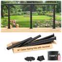 BLIKA 8FT Complete Set 36" Cable Railing Post Kits, Surface Mount Deck Cable Railing System with Handrail & Swageless Tensioner, Pre-Drilled Black Stainless Steel Cable Railing Posts