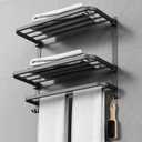 CAXIMSY 22.8Inch Towel Rack for Bathroom and Lavatory Towel Hanger with Wall Mount Towel Bars 304 Stainless Steel No Drill (Collapsible Black Towel Rack)