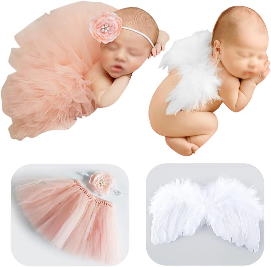 Newborn Girls Photo Prop Outfits Newborn Photography Props-Pink Tutu Skirt & Baby Girl Angel Wings Set- NewbornPhotoProps Girl NewbornGirl Outfits for Photography