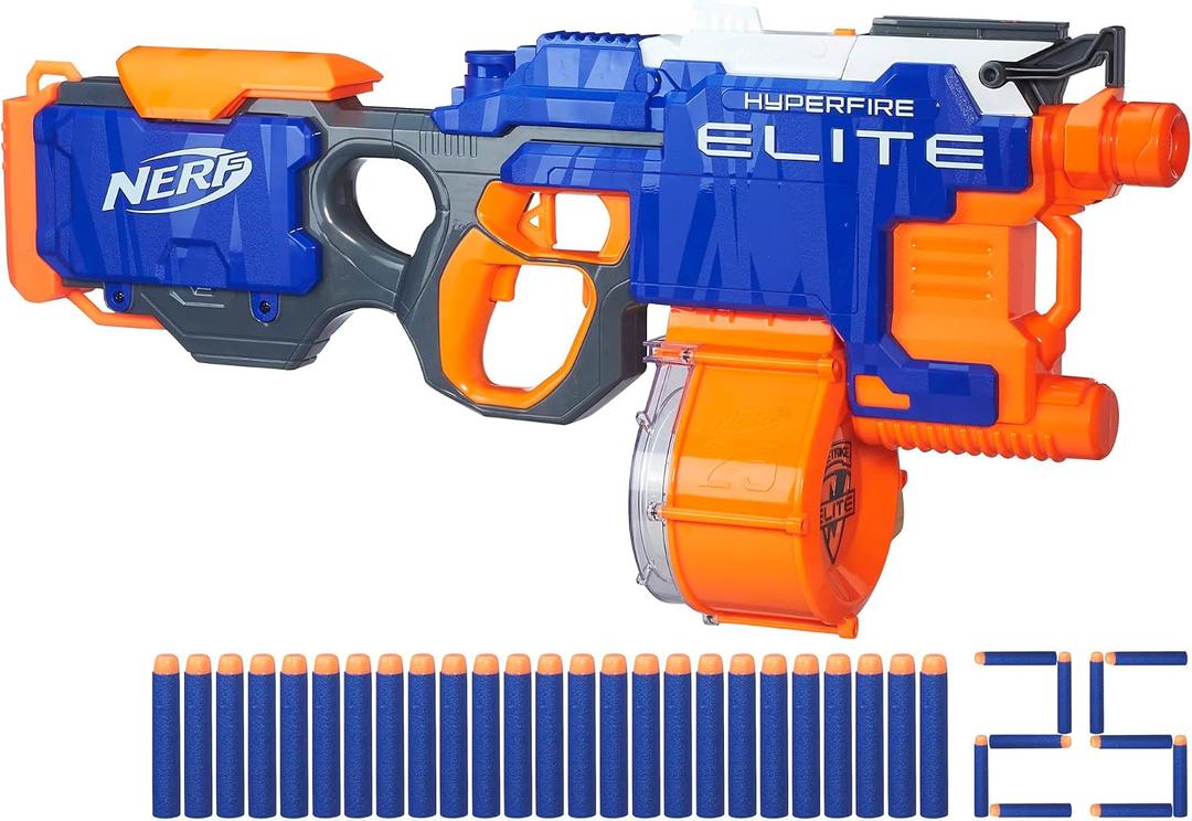 Nerf HyperFire Motorized Elite Blaster, 25-Dart Drum, Fires Up to 5 Darts Per Second, Includes 25 Official Elite Darts 