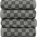 Jacquotha Soft Hand Towels 4 Pack, Grey Checkered Face Towel Set for Bathroom Kitchen, Decorative Quick Dry Towel 13x29 Inches