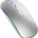 2.4G+BT5.2 Cordless Bluetooth Mouse, Wireless Portable Quiet Pc Mice, Power Display, Lightweight Ergonomic Mice for Laptop Pc Computer(Silver), 113x57x27mm