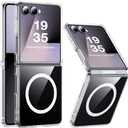 FNDMIL Magnetic for Samsung Galaxy Z Flip 7 Case[Compatible with MagSafe][Anti-Fingerprint][Military Grade Drop Proof] Transparent Hard Back & Soft Silicone Bumper for Flip 7 Phone Case,Crystal Clear
