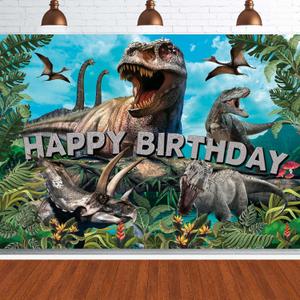 Dinosaur Backdrop,7x5FT Dinosaurs Background Dinosaur Birthday Backdrop Party Decor Dinosaur World Banner Dinosaur Theme Birthday Party Backdrop Supplies for Kids Green#1