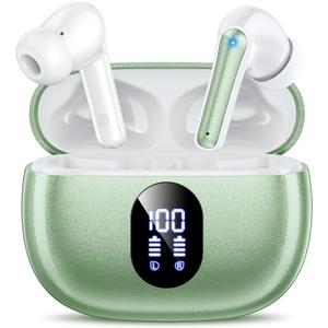 Wireless Earbuds, 2025 Ear Buds with Big Bass Stereo Sound, Lightweight Bluetooth Earbuds with 48 Hours Playtime, in-Ear Fit Earphones, IPX7, Hands-Free Calls with AI for iPhone, Android, Pad (Green)