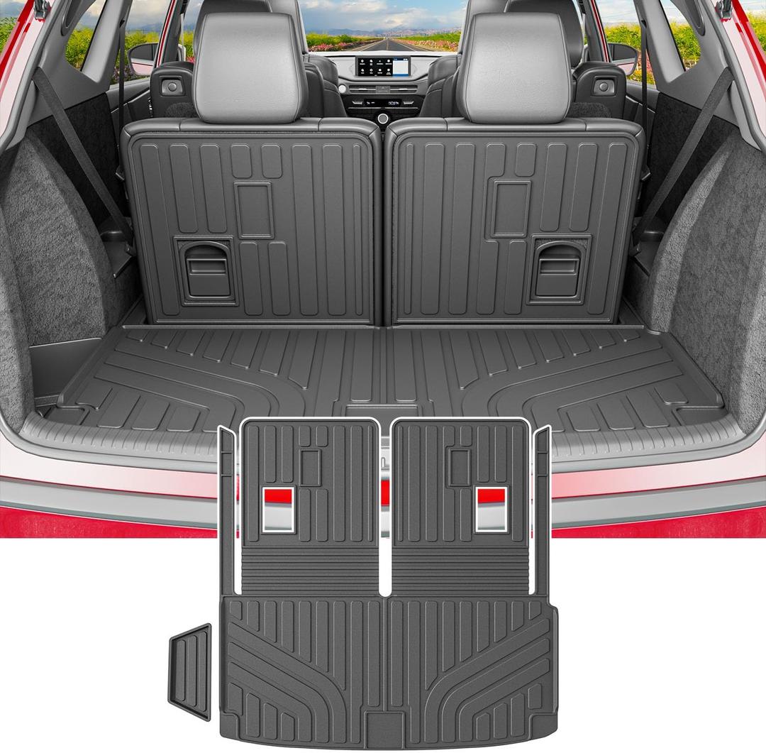 powoq Cargo Mat Compatible with 2022-2026 Acura MDX Trunk Mat with Backrest Mat Cargo Liner Back Seat Protector TPE Replacement for 2022-2026 Acura MDX Accessories (Trunk Mat with Backrest Mats)