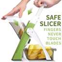 ONCE FOR ALL Safe Mandoline Slicer, Multi Vegetable Chopper, Potato Slicer for Kitchen, 4 Modes 100+ Presets Adjustable Thickness, French Fry Cutter (5 in 1 Green)