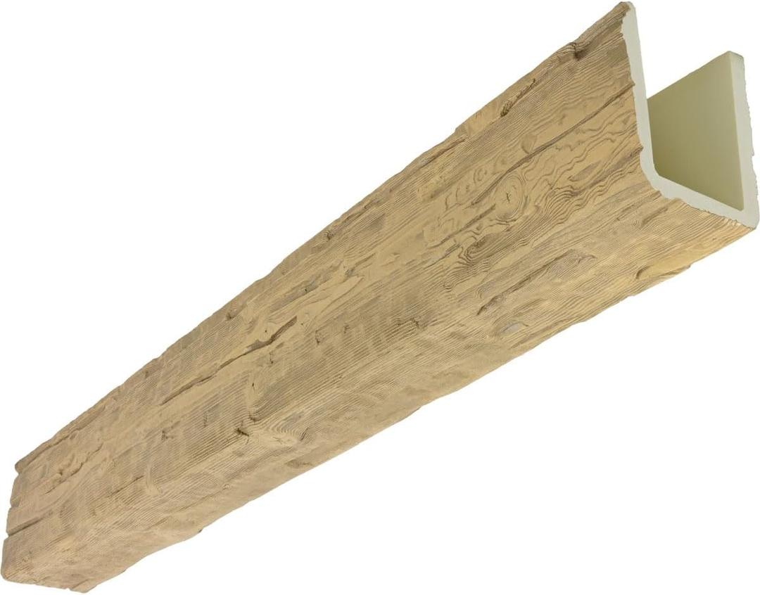 Heritage Timber Salvaged Timber Faux Wood Beam, 3-Sided (U-Beam), 7 1/2"W x 9 1/2"H x 72"L, Natural White Oak Finish