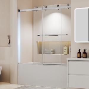 Frameless Sliding Bathtub Shower Door, Brushed Nickel, 60"*60"-1/4"