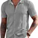COOFANDY Men's Knit Shirts Short Sleeve Button Down Polo Shirt Fashion Casual Summer Beach Shirts, S