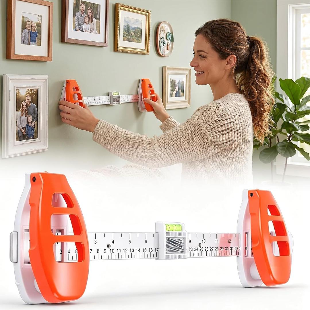 Picture Hanging Tool with Level Gucwrocy Level Ruler Picture Hanging Tool Precision Marking Alignment Ruler for Photo Frames Wall Decor Mirrors ABS Wall Friendly DIY Hanger