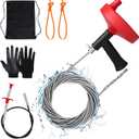 Ginbel Direct Drain Auger 33 ft, Plumbing Snake Hair Clog Remover Drain Snake Flexible Grabber Heavy Duty Sink Cleaner Tools for Shower Bathtub Bathroom Kitchen Pipe, Black