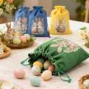 12 Pcs Easter Bunny Gift Bag with Drawstring, Easter Bags Burlap, Party Favor Birthday Decoration Reusable Rabbit Linen Goody Gift Bags with Double Jute Drawstrings, Treat Goodie Bag for Some Bunny Is One Easter Baby Shower Candy Garden Tea Party, 5x7 inch