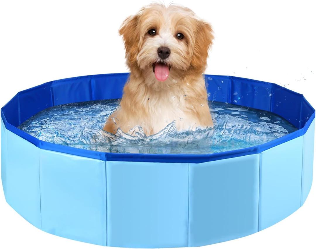 Enenes 24'' x 8'' Dog Pool, Folding Dog Swimming Pool, Portable Dog Bathtub, Dogs Cats PVC Non-Slip Bath Tub Puppy Shower Bathing Tub and Collapsible Pool for Dogs Cats (Blue)