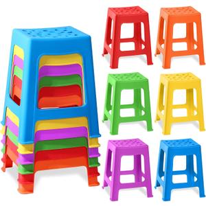 TURSTIN 6 Pack Stackable Classroom Stools - Plastic, Nesting, Colorful, Round, Indoor/Outdoor, Flexible Seating, Decorative Chairs for Home, Office, School