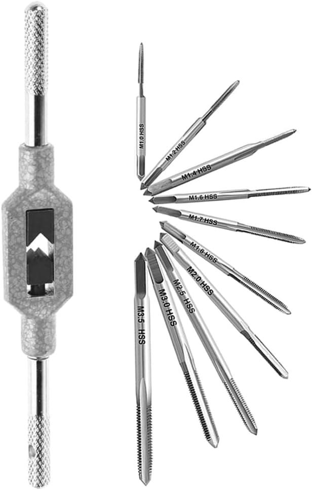 11PCS Mini Screw Tap Set Metric Thread Machine Taps Kit HSS Hand Thread Wire Taps Adjustable Tap Wrench Tool for Clocks and Watches Tapping