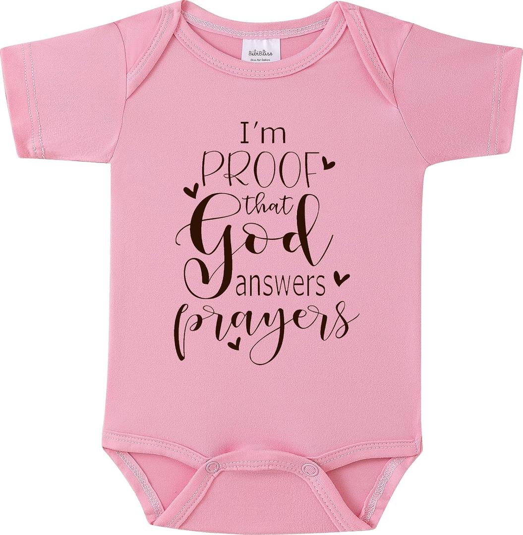 I'm Proof That God Answers Prayers Baby Onesie,Soft 0-3 Months Infant Bodysuit for Pregnancy Reveal or Baptism (Pink)