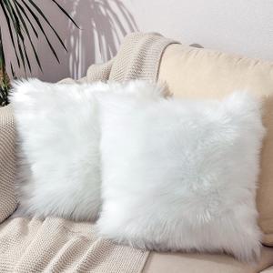 Excluding Insert Faux Fur Sheepskin Pillow Cover White Shag Fuzzy 18x18 Inch White 2 Pcs Super Soft Fluffy Cushion Plush Pillow Case Luxury Living Room Sofa Bed Home Decor Chair Cushion