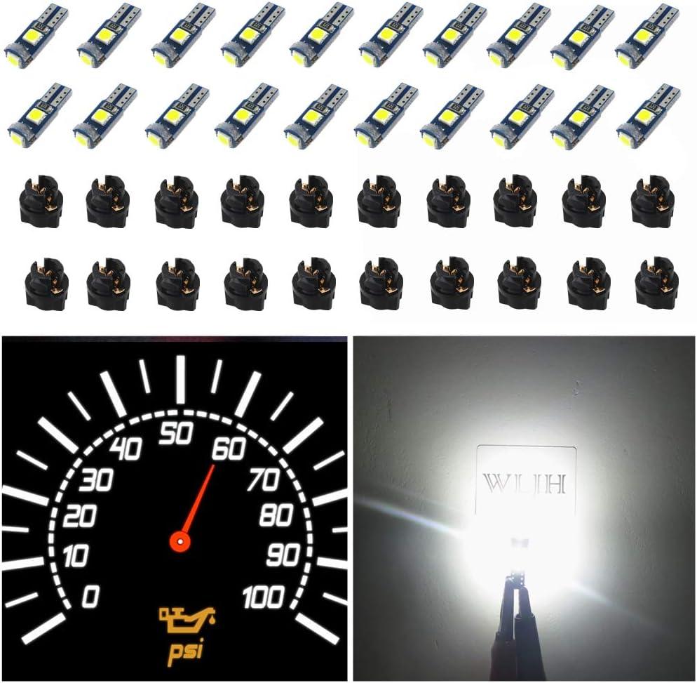 WLJH 74 Led Bulb Dash Lights Super Bright T5 2721 37 70 286 Wedge PC74 Twist Socket Automotive Instrument Panel Gauge Light Kits Cluster Shift Indicator Bulbs White Pack of 20
