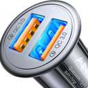 AINOPE USB Car Charger Adapter 45W, Cigarette Lighter USB Charger, Fast Car Charger for Android, [All Metal] QC 3.0 USB Adapter for iPhone 17 Pro Max 16e 16 15 14 13 12 11 Pro Samsung S26 S25 S24 S23 (Black)