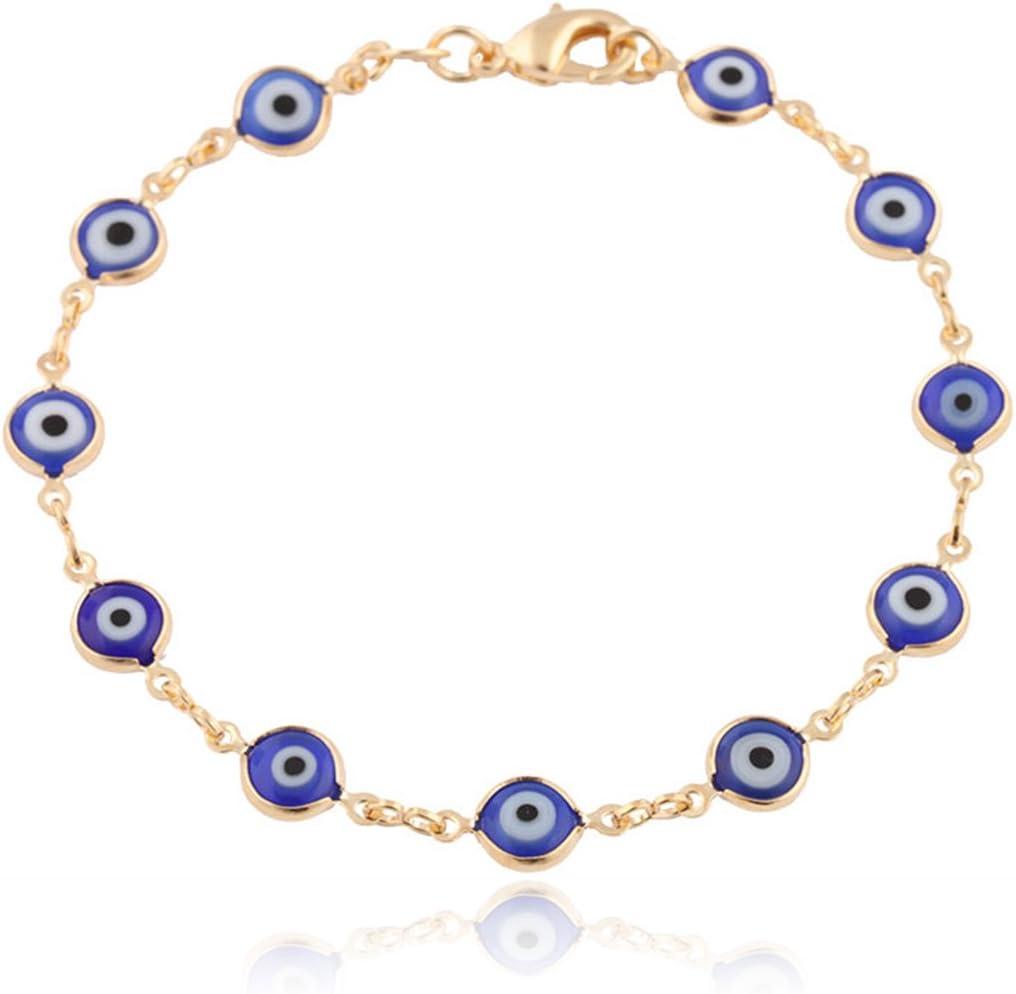 Gold Overlay with Navy Blue Mini Evil Eye Style 7.5 Inch Clasp Bracelet (T-326)