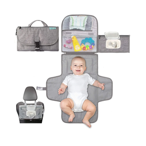 Kopi Baby Portable Diaper Changing Pad - Baby Diaper Changer Travel Bag with Wipes Pocket, Smart Design Portable Changing Mat, Infant Travel Station Kit, Gift for Newborn Girl & Boy - Grey, Classic