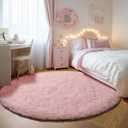 ONASAR Light Pink Round Area Rugs 5ft for Bedroom Living Room, Fluffy Circle Rug for Kids Girls Boys Teen, Soft Plush Shaggy Carpet for Nursery Dorm Classroom Playroom Home Decor Aesthetic