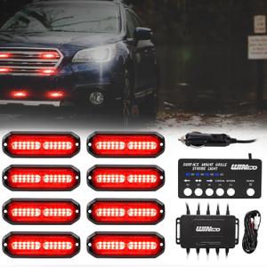 Red Strobe lights for vehicles,12 LED Surface Mount Grille Police Lights Kit,Emergency Safety Warning Flashing Grille Cop Lights for Volunteer firefighters Emergency Vehicles Trucks 8PCS