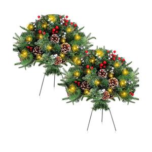 Liliful 2 Set Lighted Artificial Christmas Urn Filler 18 Inch, Pre Lit Artificial Christmas Outdoor Tree Battery Operated Light up Planter Filler Lighted Xmas Trees with LED Lights Timer (Classic)