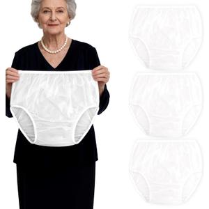 Adult Diaper Cover Plastic Pants, Washable Reusable Waterproof Underwear, Rubber Pants for Adults with Leak Protection, Adjustable Briefs for Incontinence Care (White, Large)
